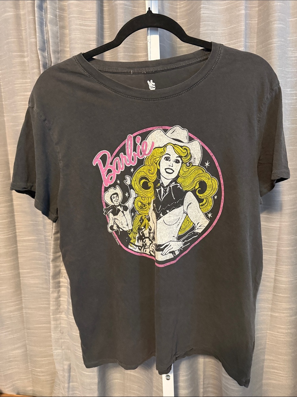 Junk Food Clothing Charcoal Barbie Graphic Tee with Pink & Yellow Print